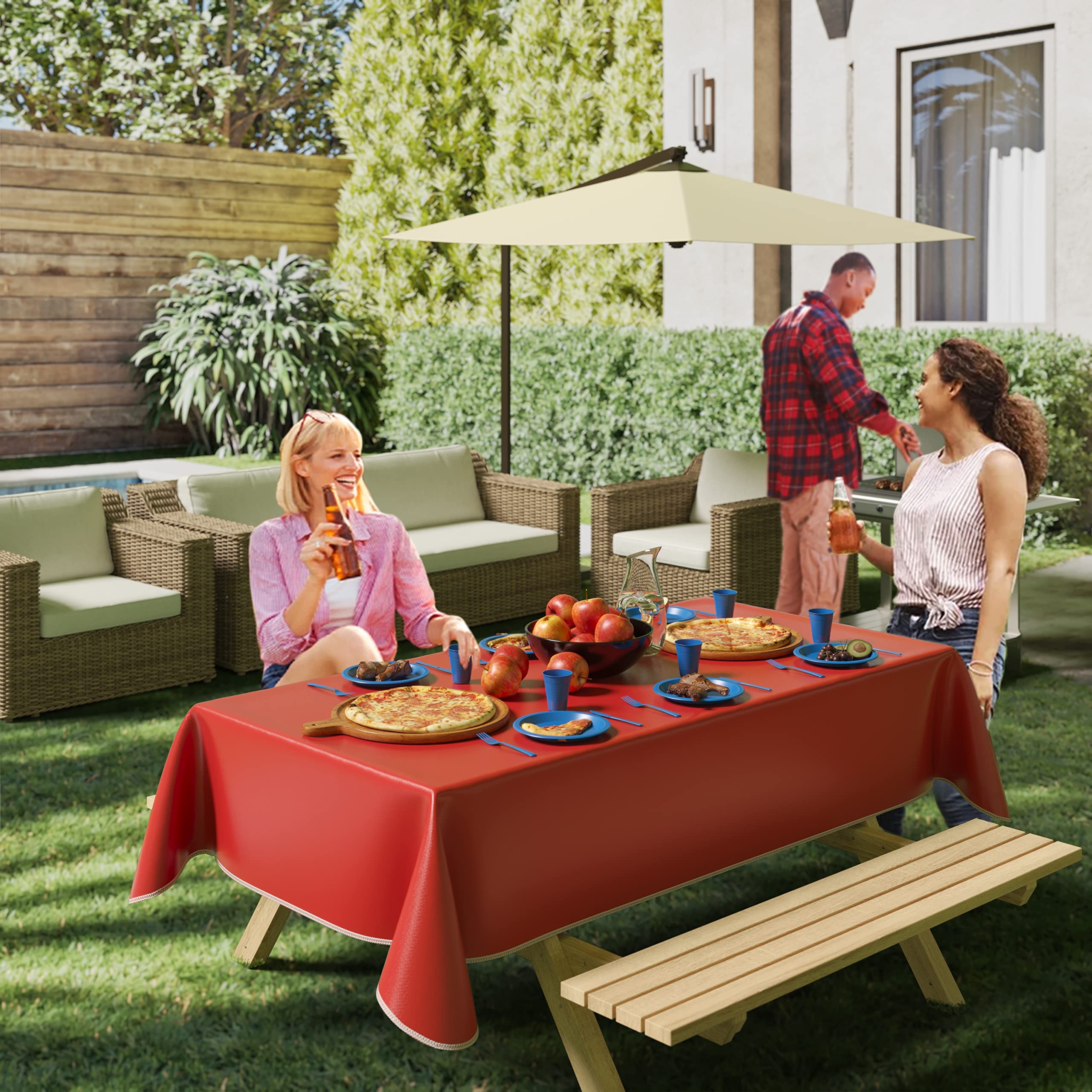 Red Flannel Backed Plastic Table Cover 54 In. x 108 In. | Case of 36 - 54 In. x 108 In.