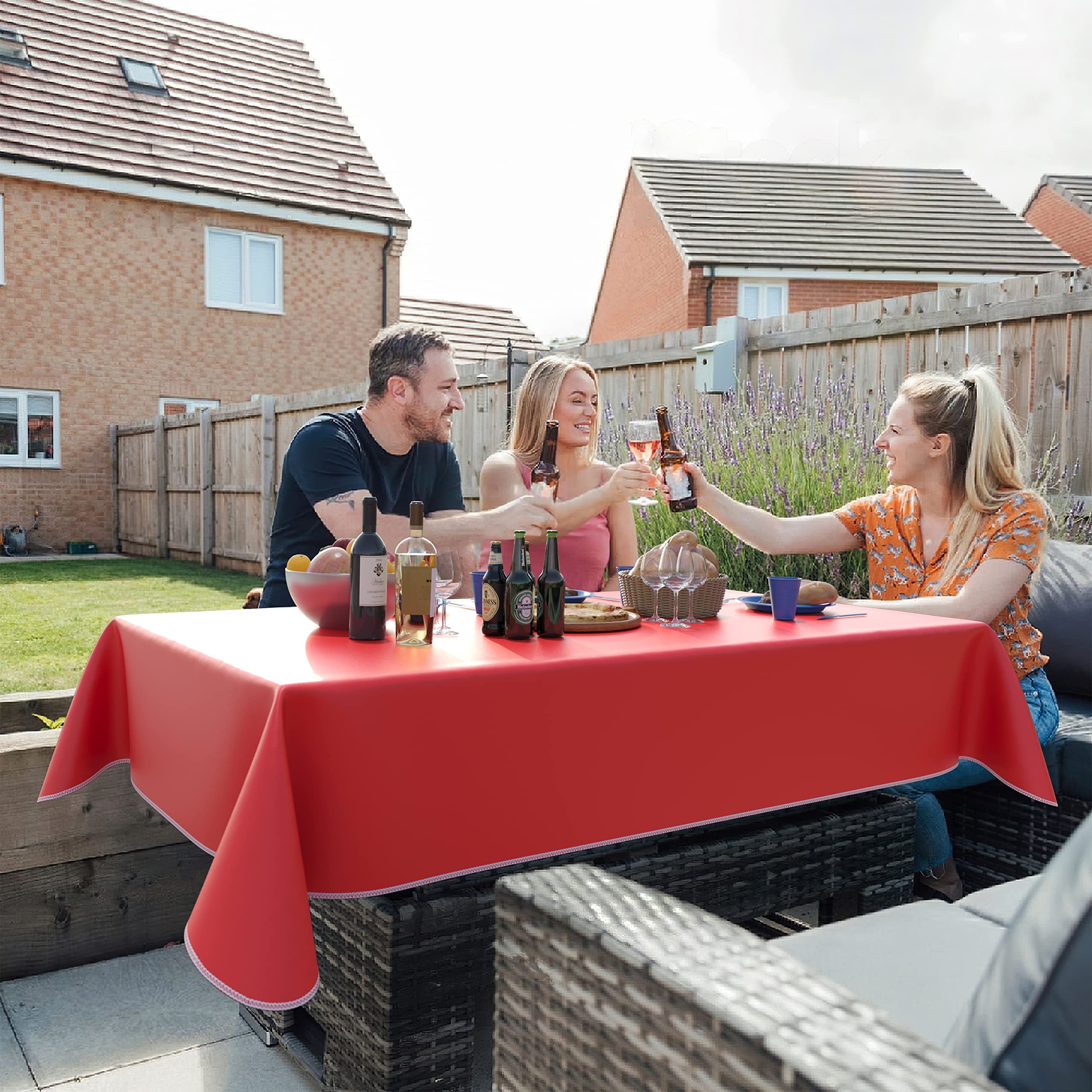 Red Flannel Backed Table Cover 70 In. Round
