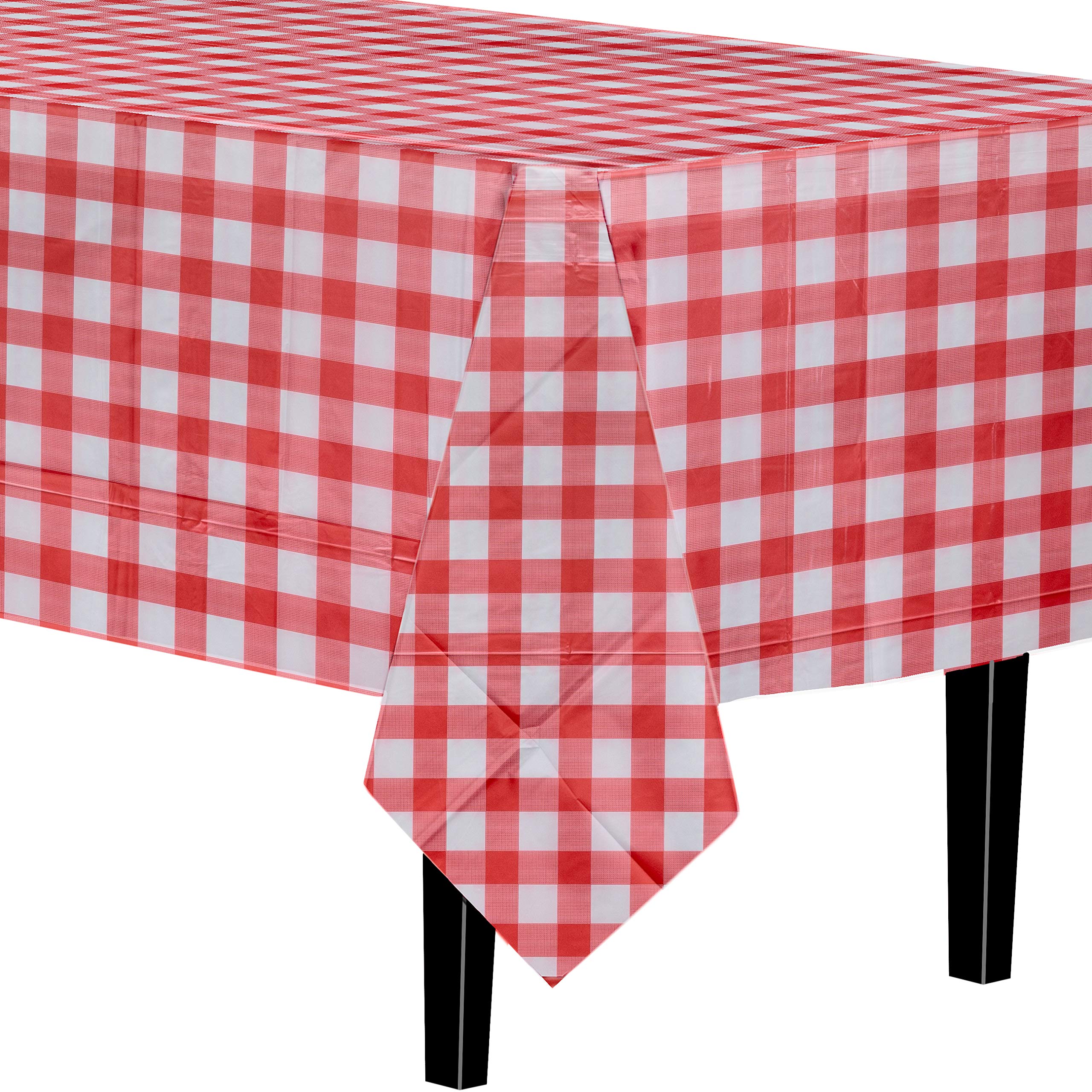 Red Gingham Plastic Table Cover | Case of 48 - 54 In. x 108 In.