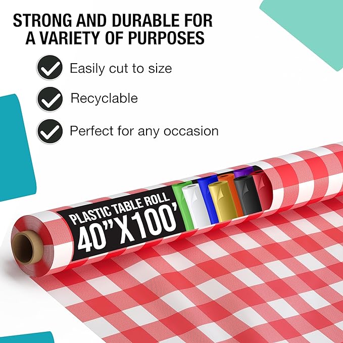 40 In. x 100 Ft. Red Gingham Table Roll | Case of 6