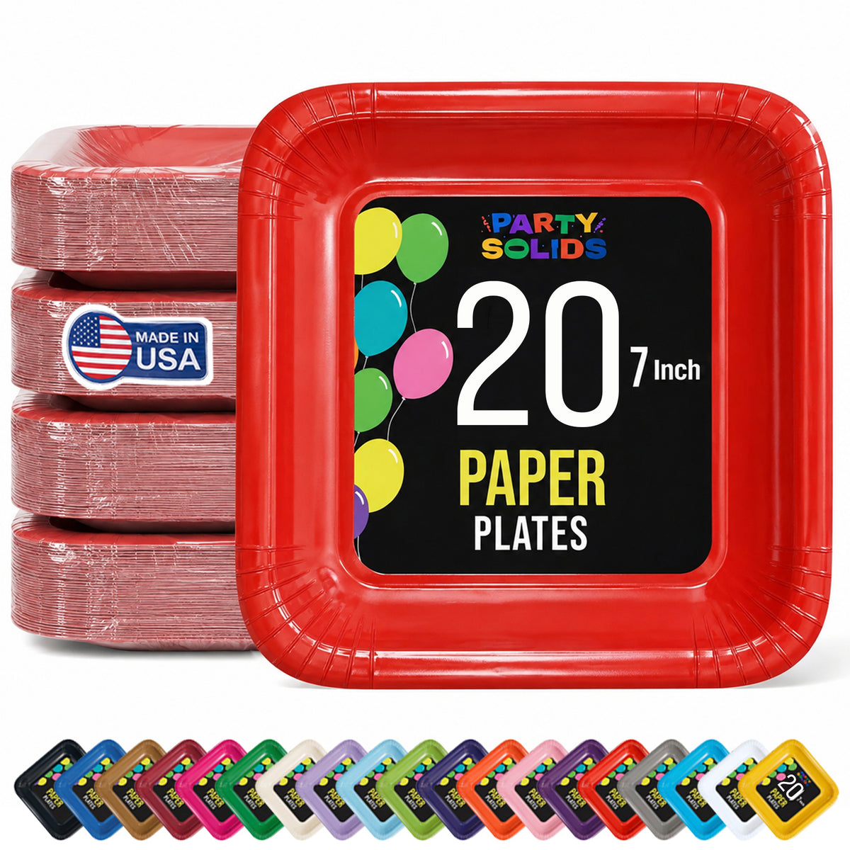 7 In. Red Square Paper Plates - 20 Ct.