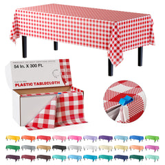 54 In. x 300 Ft. Cut to Size Plastic Table Cover | Red Gingham