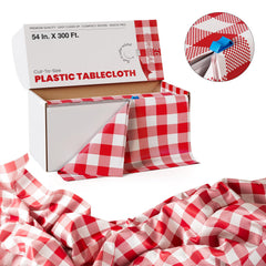 54 In. x 300 Ft. Cut to Size Plastic Table Cover | Red Gingham
