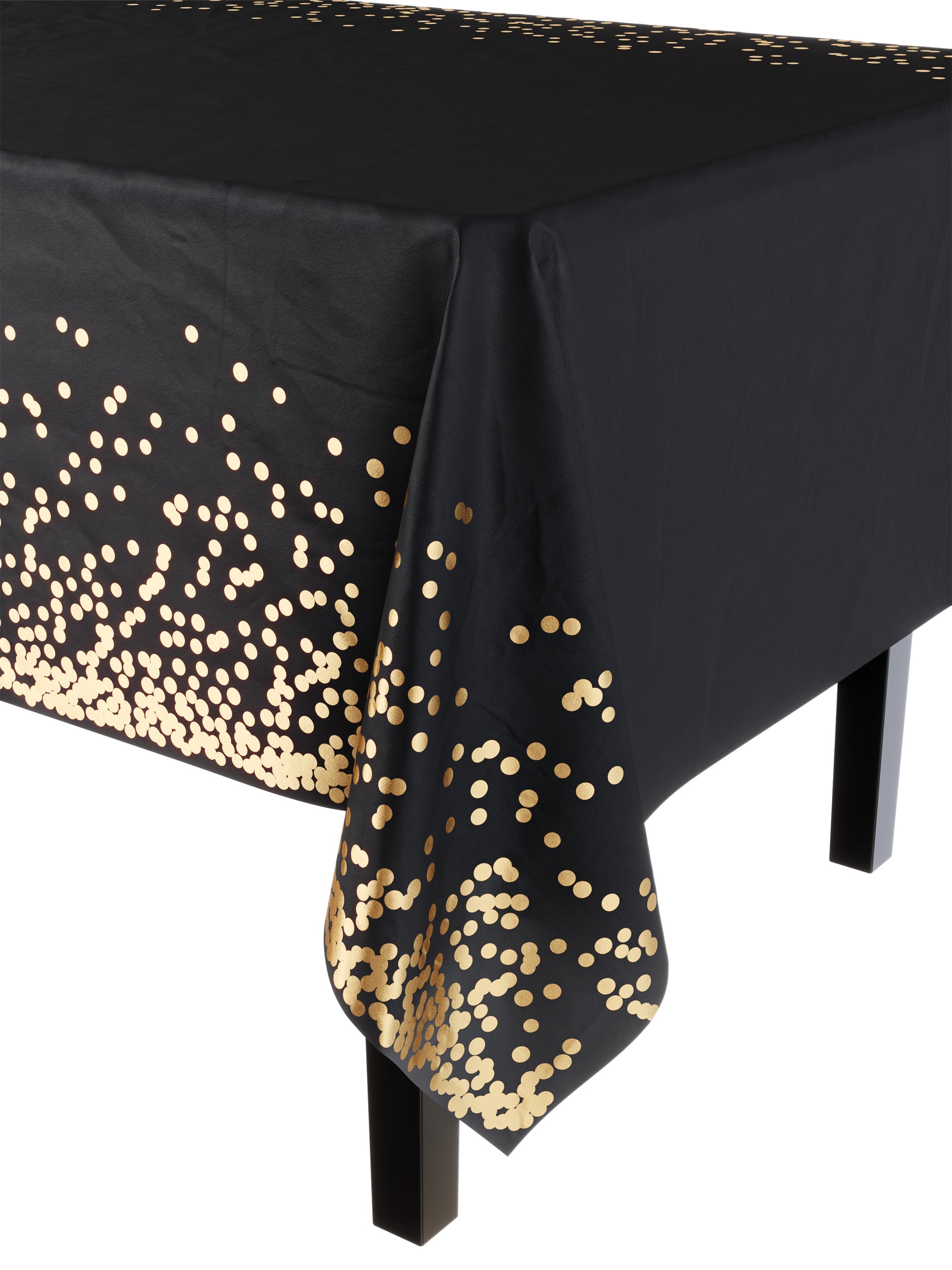 Printed Plastic Table Cover Black/Gold | Case of 48 - 54 In. x 108 In.