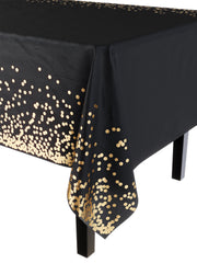 Printed Plastic Table Cover Black/Gold | Case of 48 - 54 In. x 108 In.