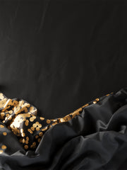 Printed Plastic Table Cover Black/Gold | Case of 48 - 54 In. x 108 In.