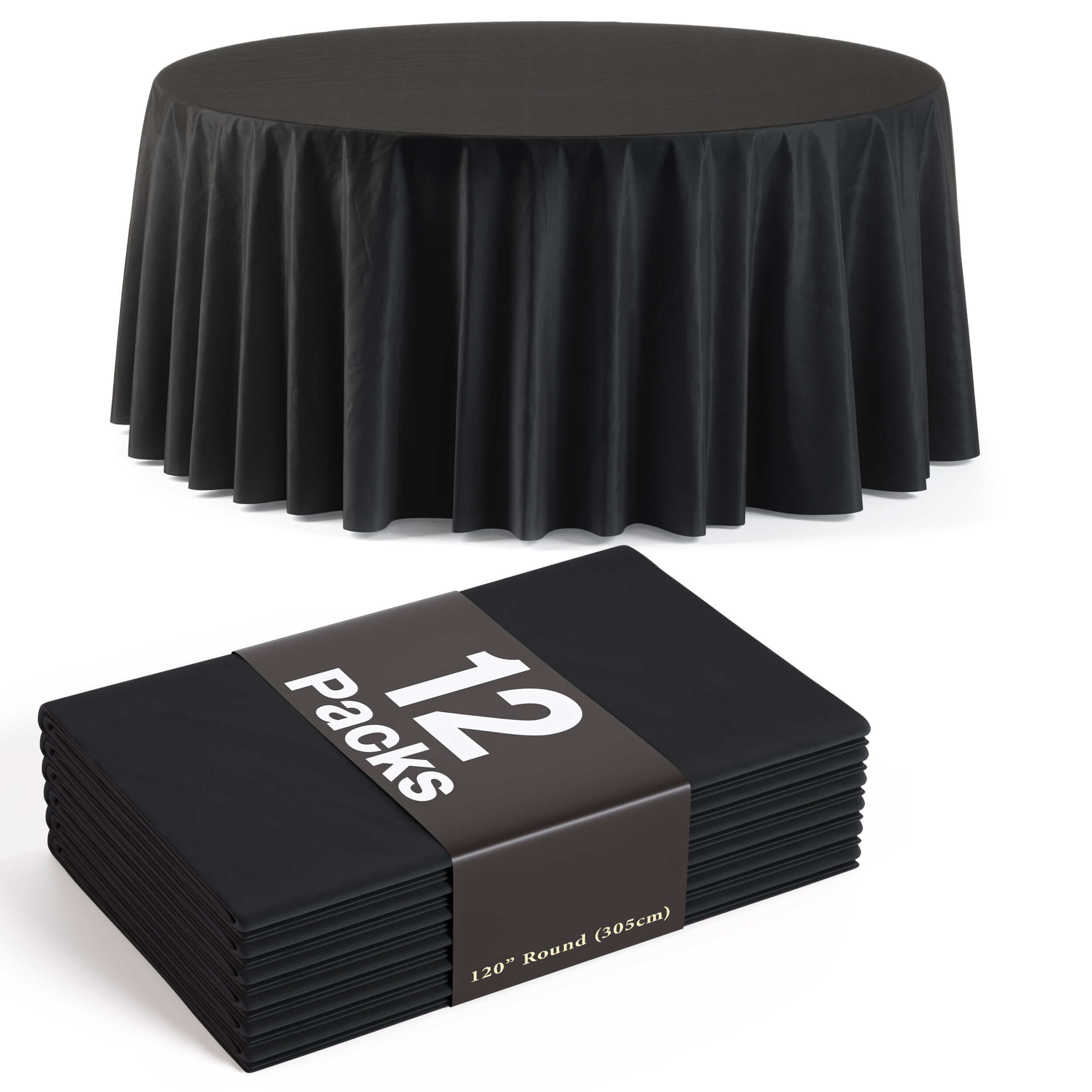 120 In. Premium Round Black Plastic Table Cover