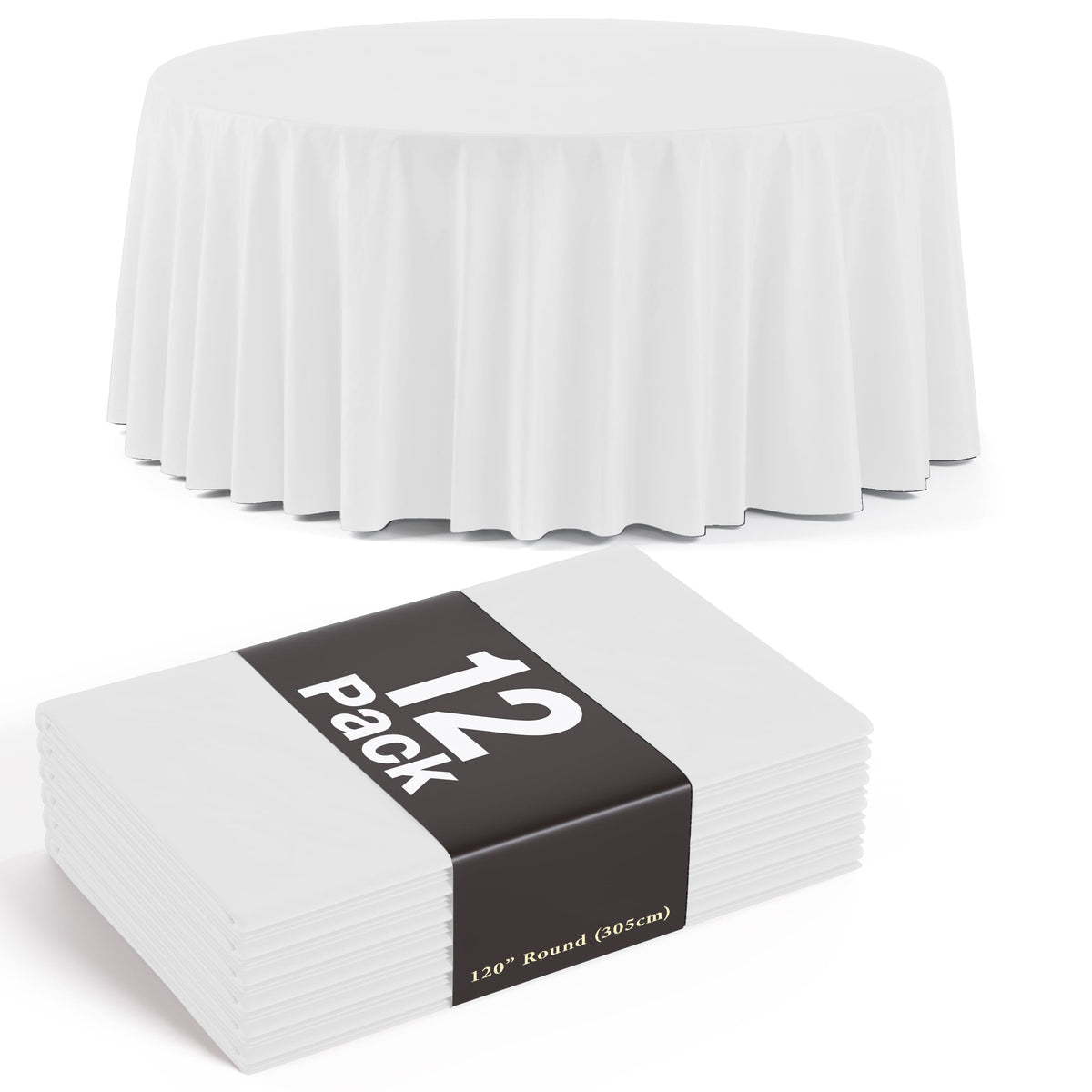 120 In. Premium Round White Plastic Table Covers | 12 Count