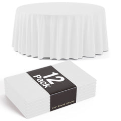 120 In. Premium Round White Plastic Table Covers | 12 Count