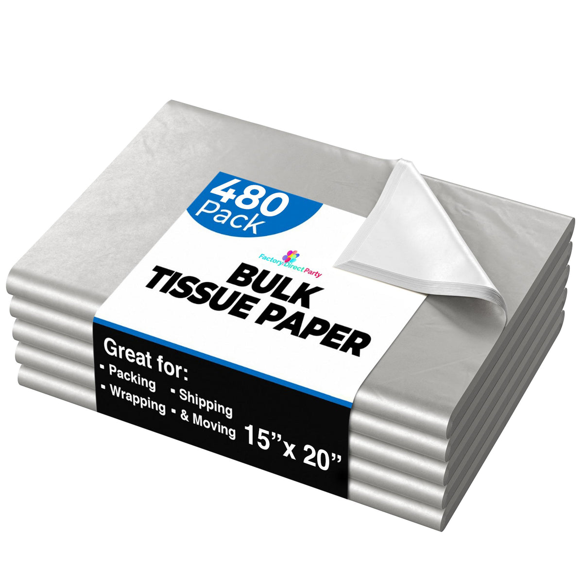 Silver Tissue Paper 15 In. x 20 In. | 480 Sheets