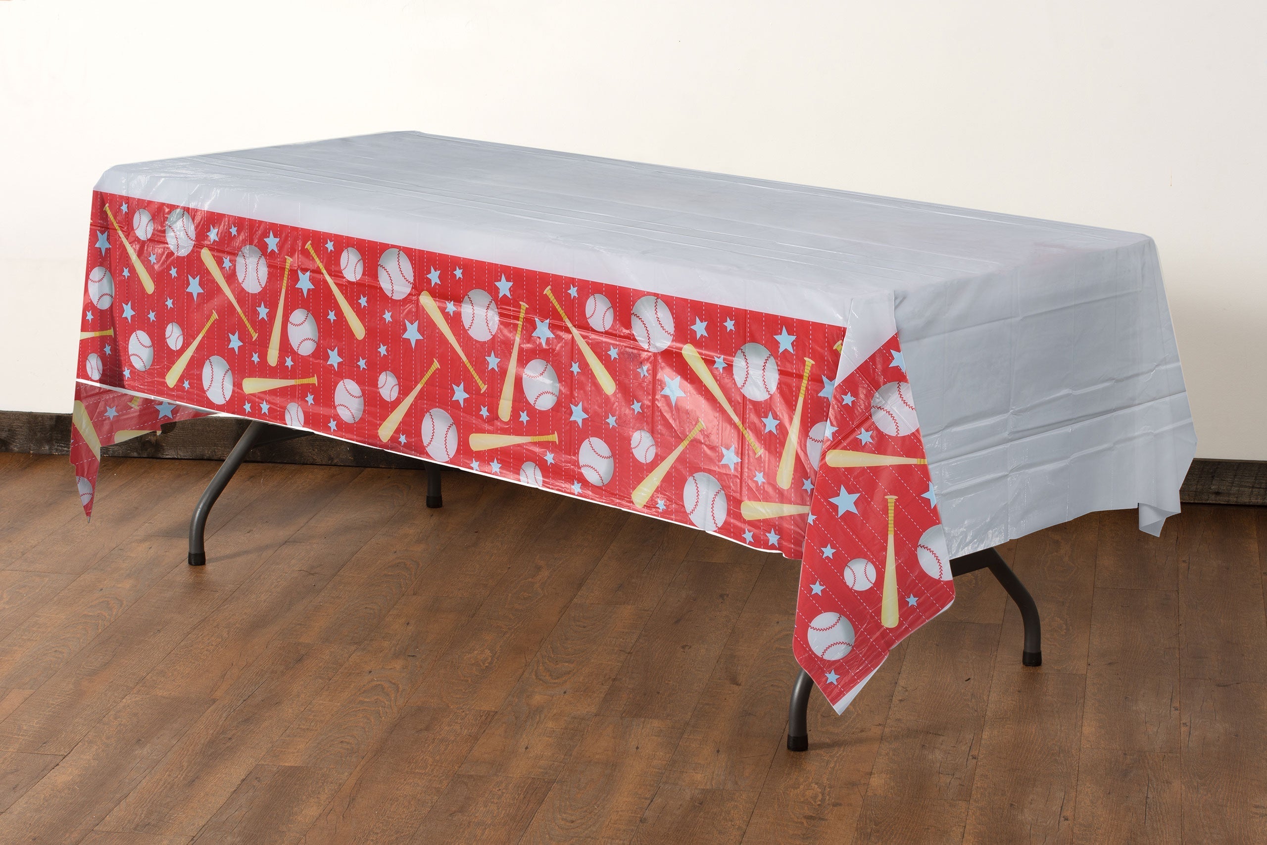 Baseball Print Plastic Table Covers | 12 Pack - 54 in. x 90 in.