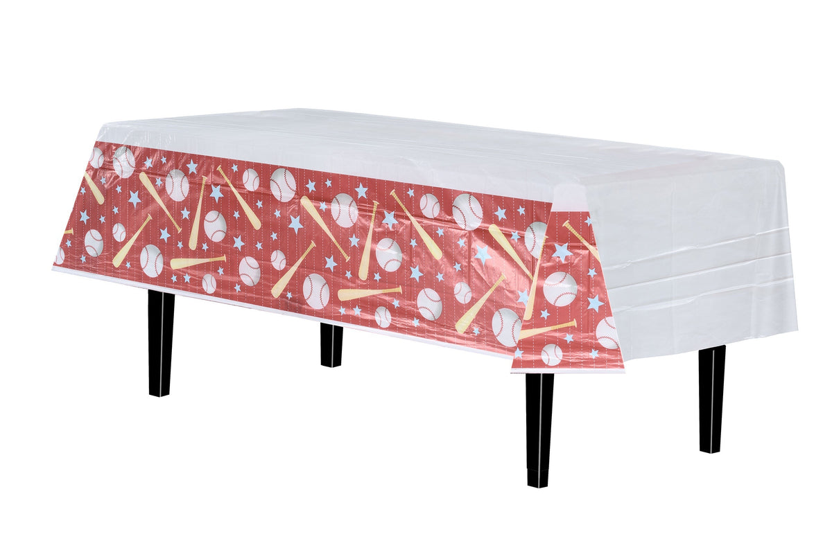 Baseball Print Plastic Table Covers | 6 Pack - 54 in. x 90 in.