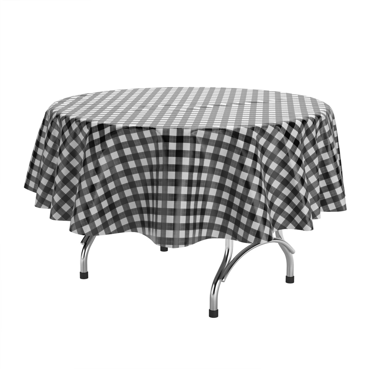 Round Black Gingham Plastic Table Cover | Case of 48
