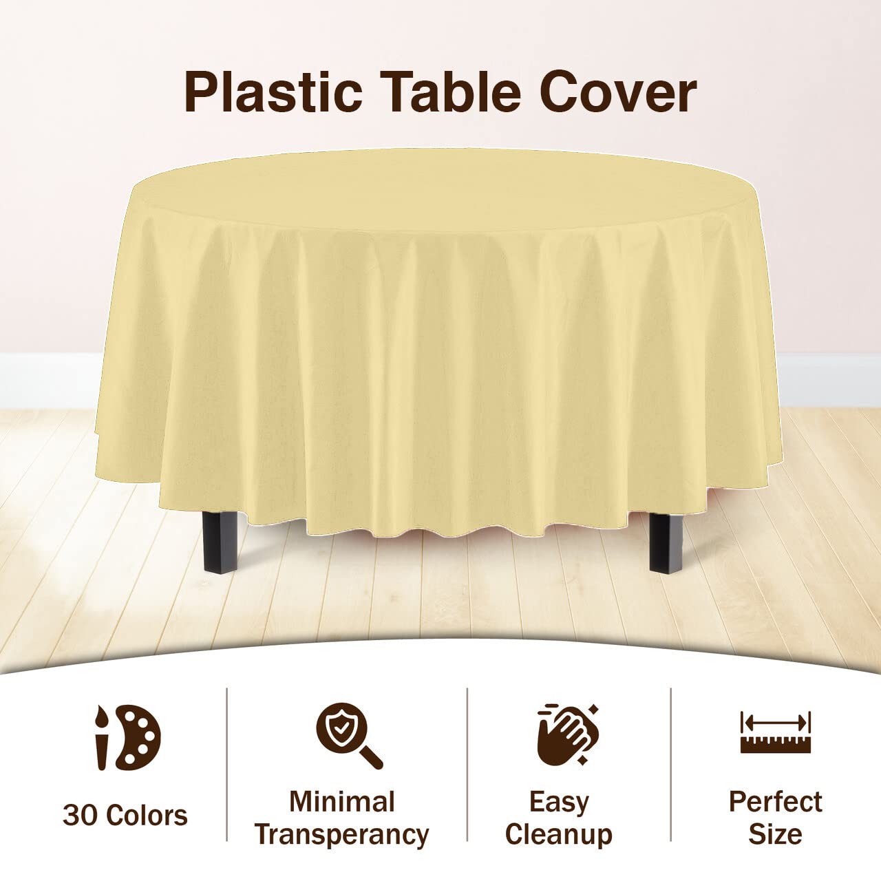 Round Light Yellow Plastic Table Covers | 12 Pack