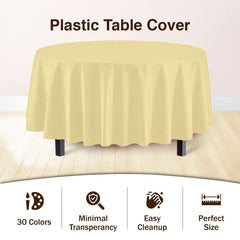 Round Light Yellow Plastic Table Covers | 12 Pack
