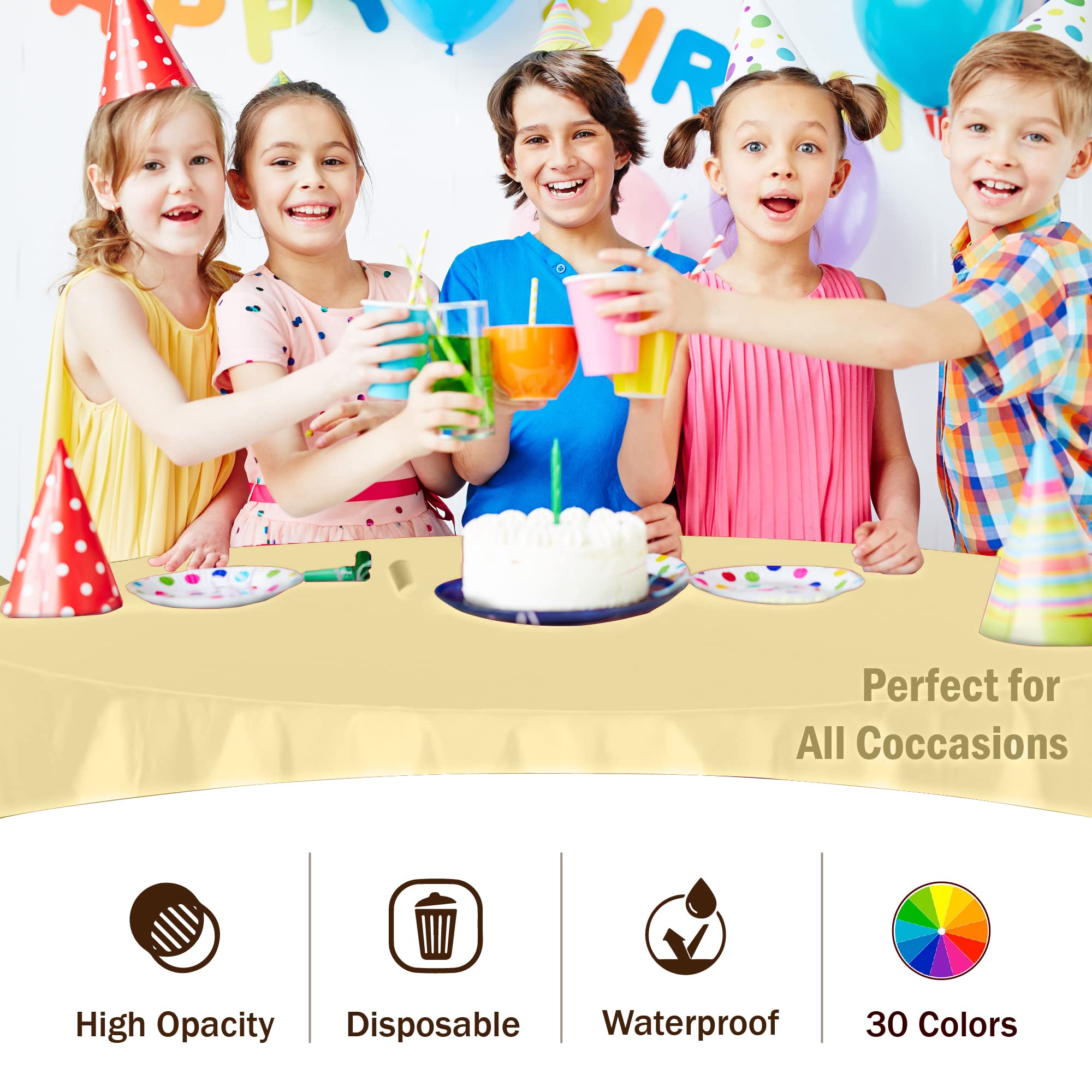 Round Light Yellow Plastic Table Covers | 12 Pack