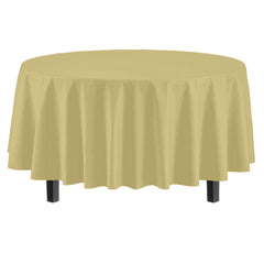 Round Light Yellow Plastic Table Covers | 12 Pack