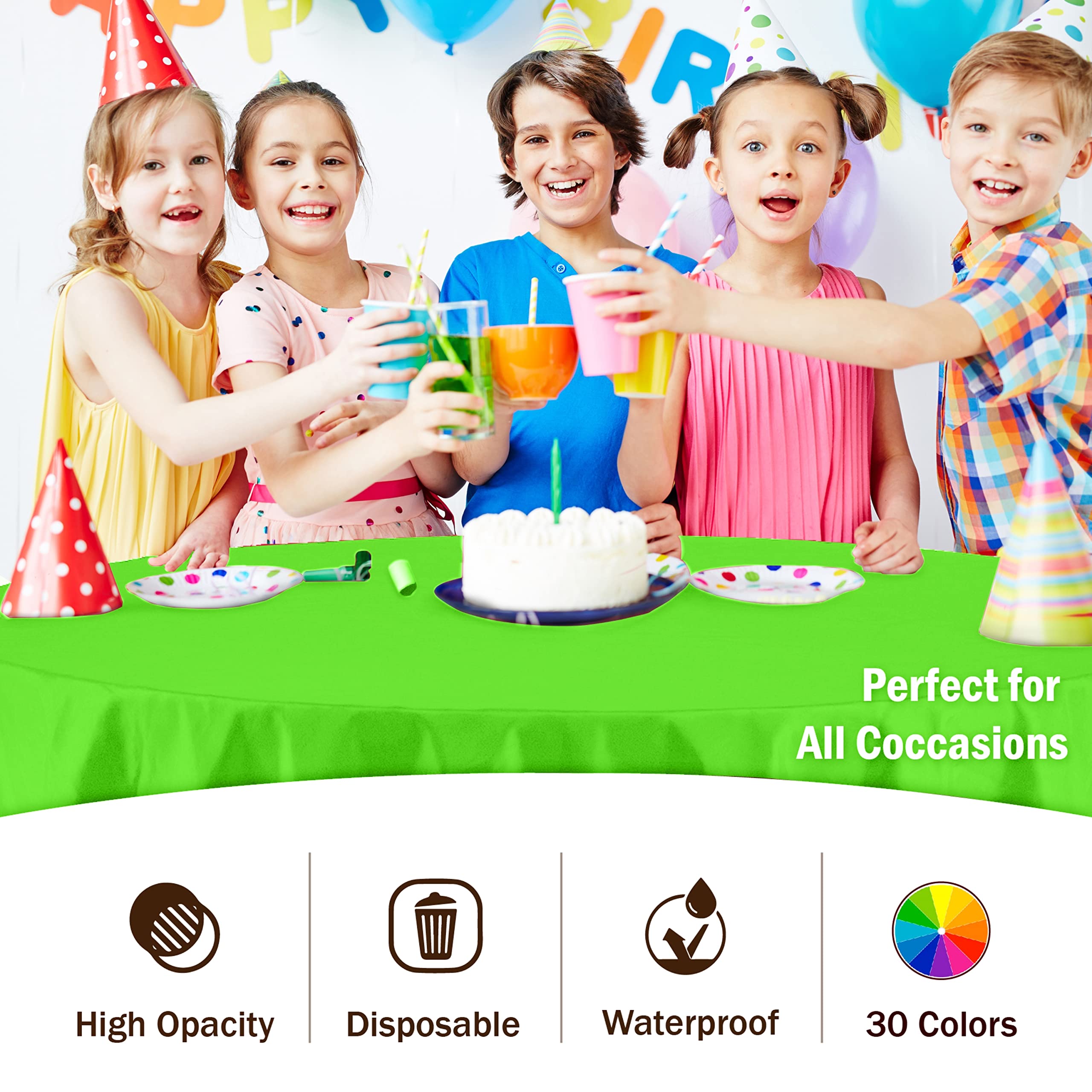Premium Round Lime Green Plastic Table Covers | 6 Pack - 84 in.