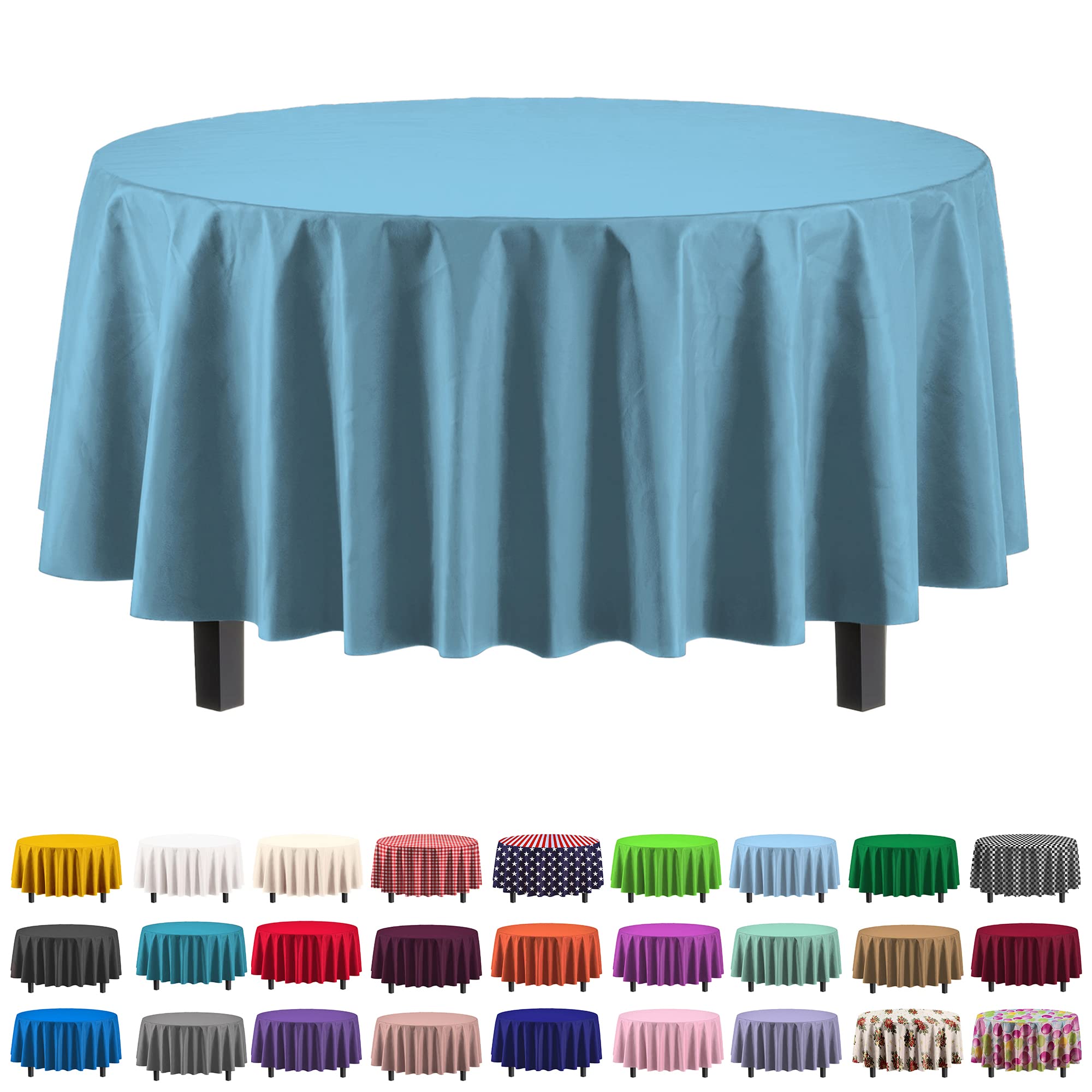 Round Sky Blue Plastic Table Cover | Case of 48