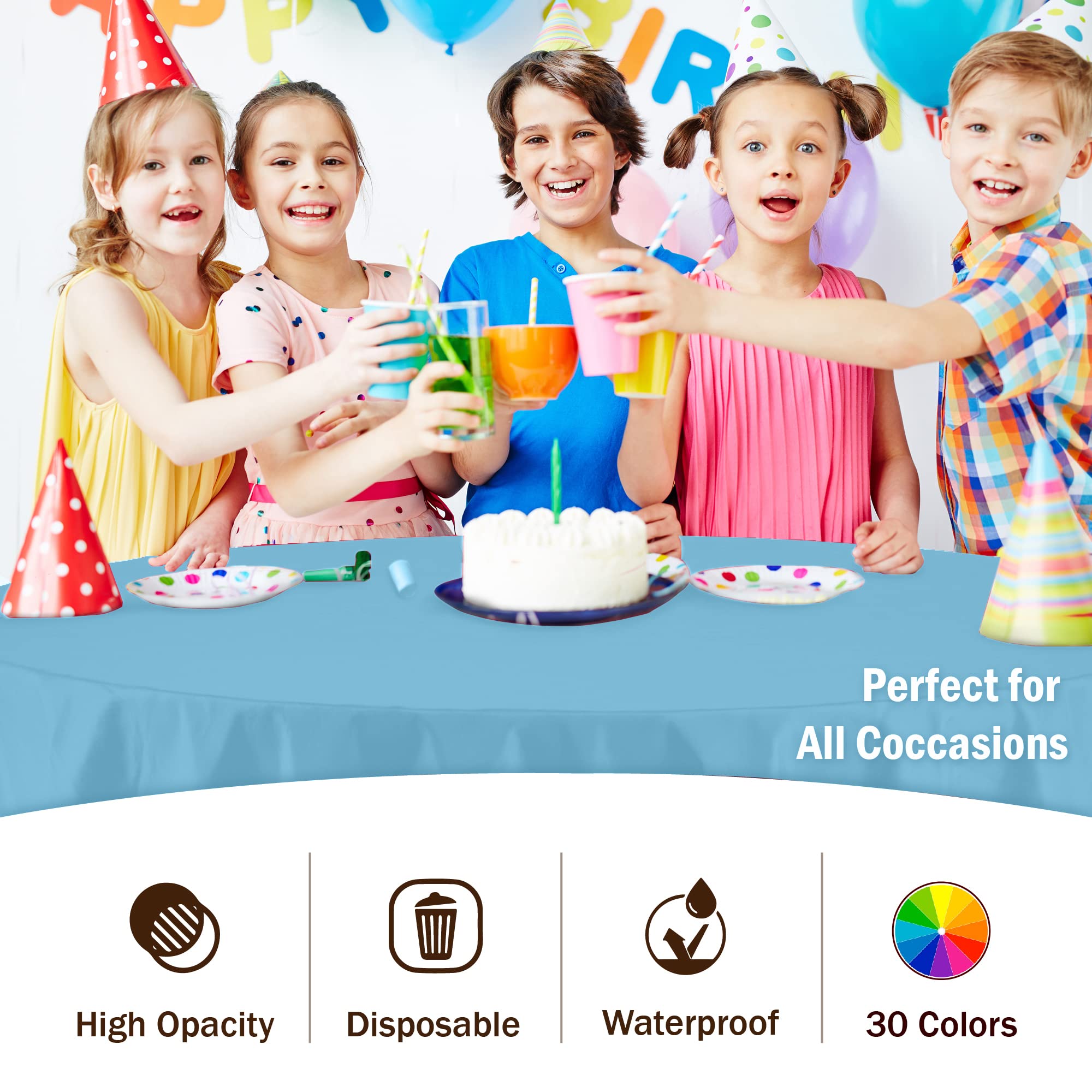 Round Sky Blue Plastic Table Cover | Case of 48