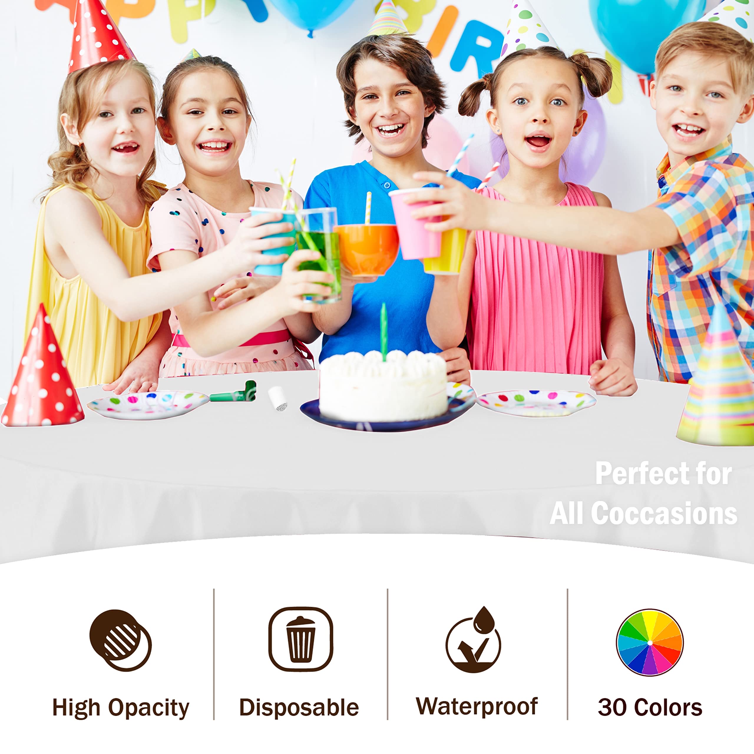 Round White Plastic Table Covers | 12 Pack