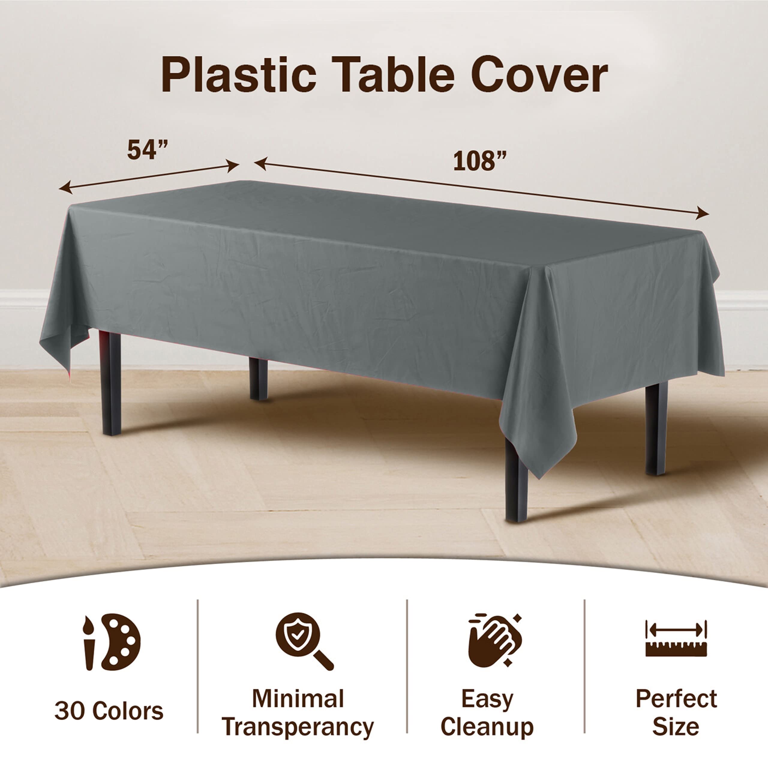 Silver Plastic Table Covers | 6 Pack - 54 In. x 108 In.