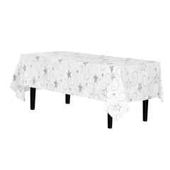 Silver Star Printed Plastic Table Covers | 6 Pack - 54 In. x 108 In.