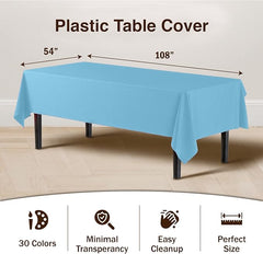 Premium Sky Blue Plastic Table Covers | 12 Pack - 54 In. x 108 In.