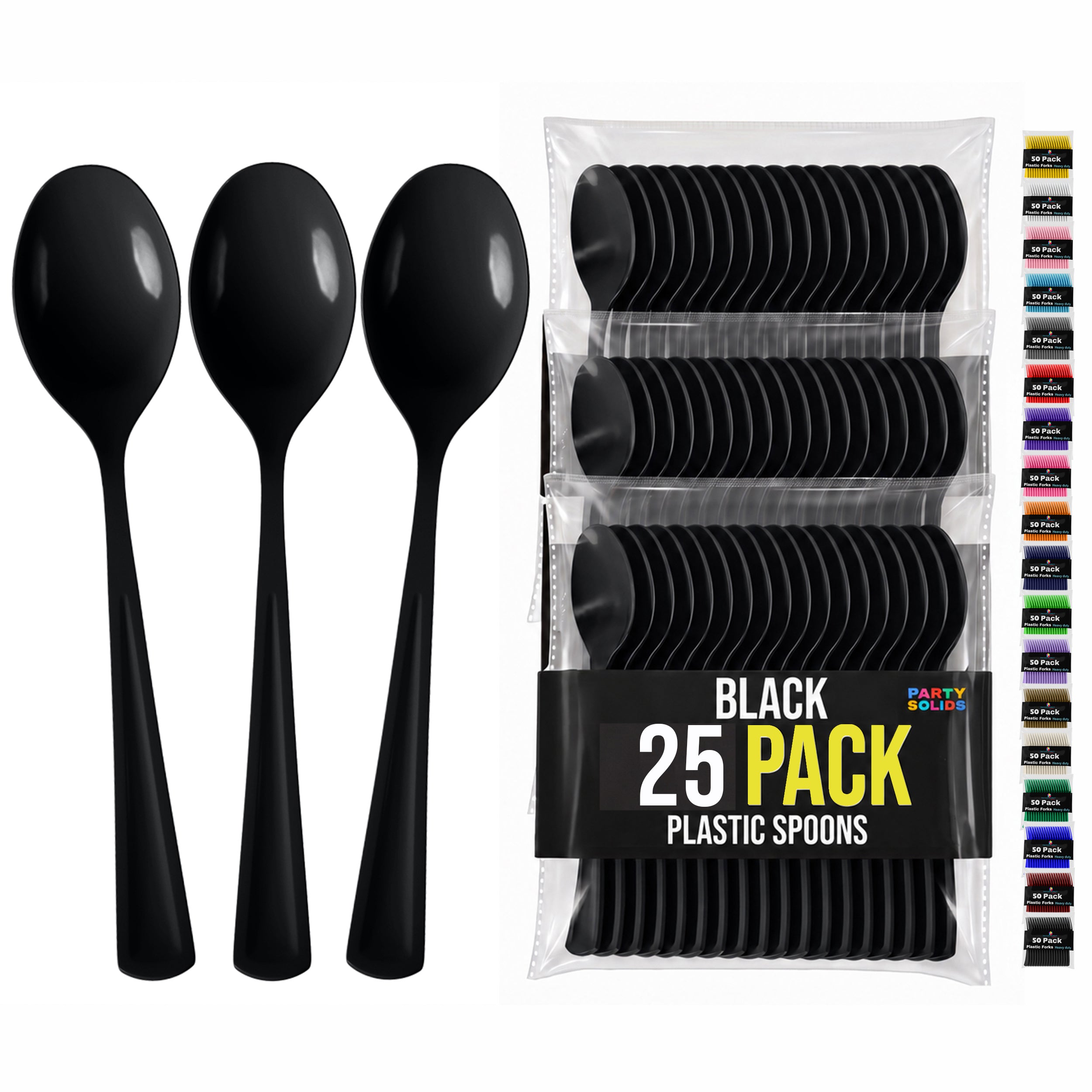 Black Plastic Spoons | 25 Count