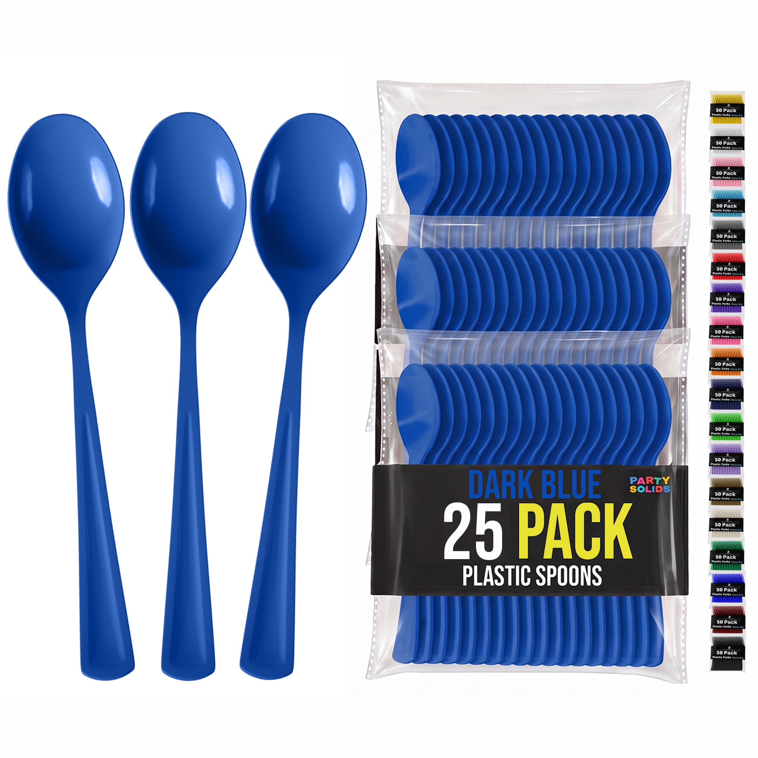 Dark Blue Plastic Spoons | 25 Count