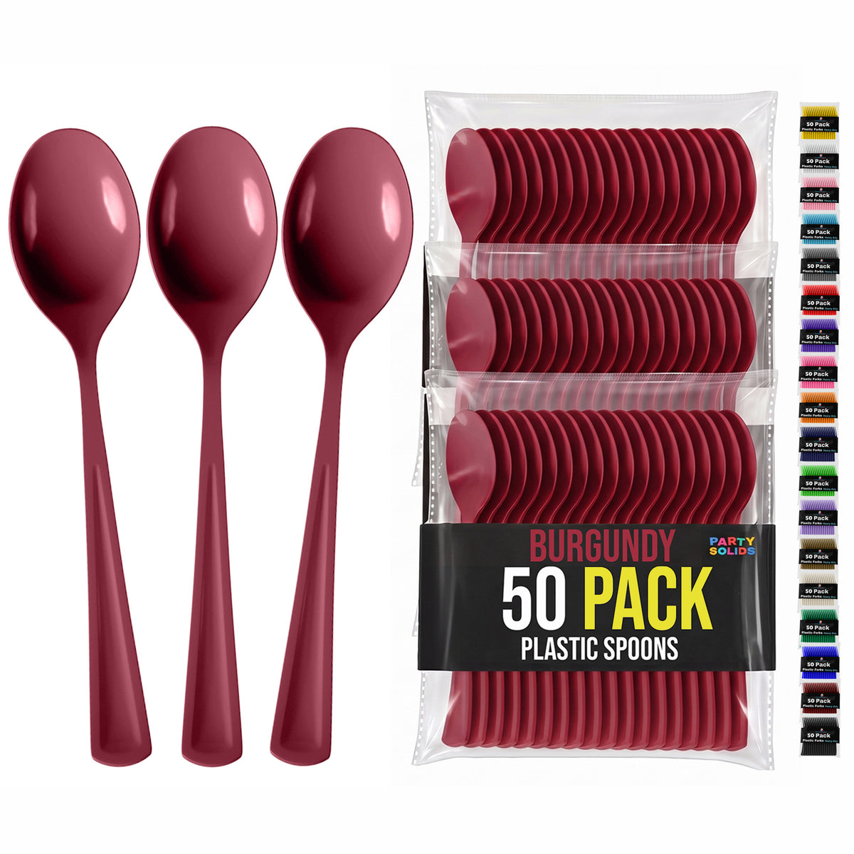 Heavy Duty Burgundy Plastic Spoons | 7.5 in. | 50 Count