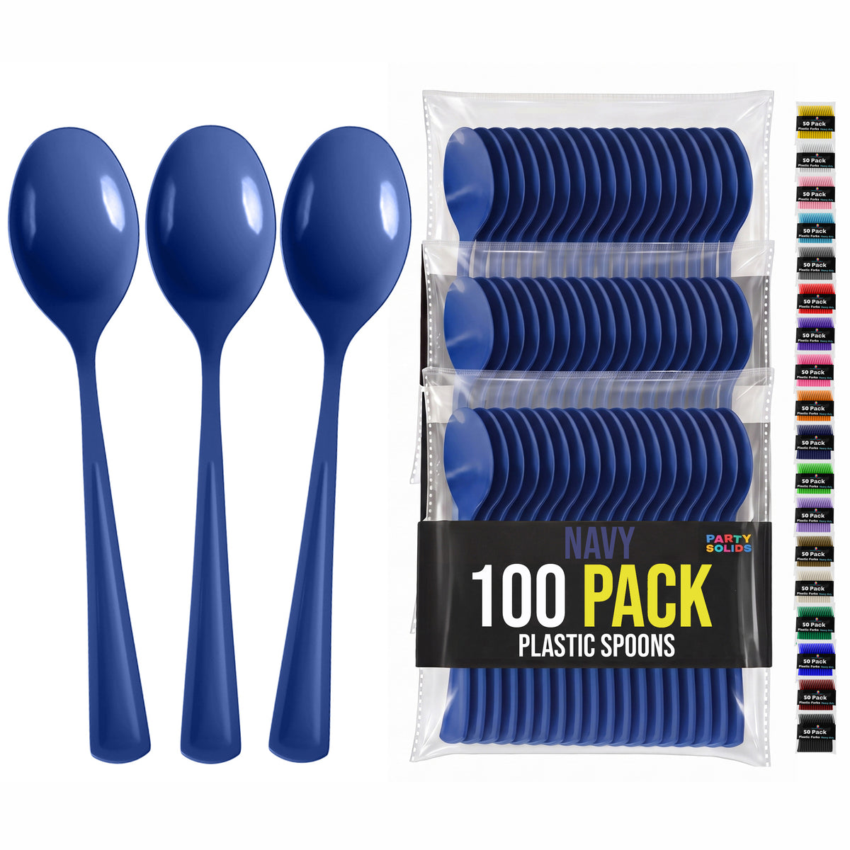 Heavy Duty Navy Plastic Spoons | 7 in. | 100 Count