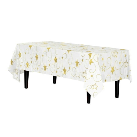 Gold Star Printed Plastic Table Covers | 6 Pack - 54 in. x 108 in.