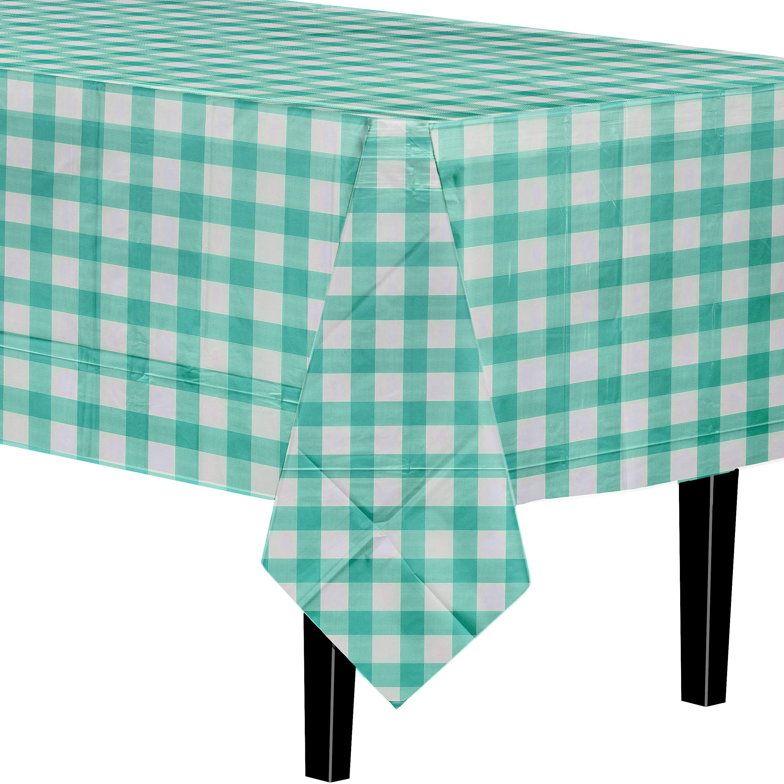 Teal Gingham Plastic Table Cover | Case of 48 - 54 In. x 108 In.