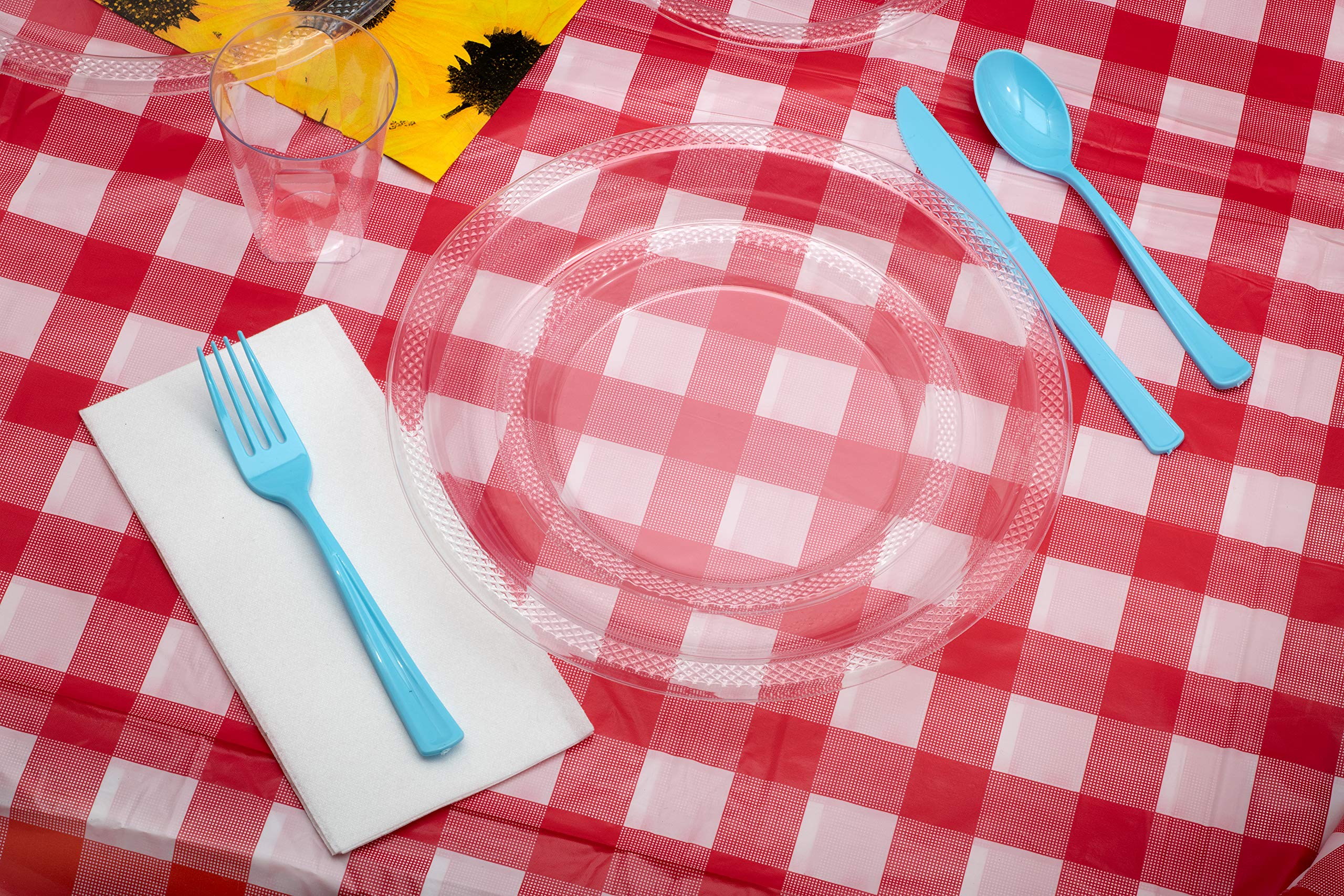 Teal Gingham Plastic Table Cover | Case of 48 - 54 In. x 108 In.
