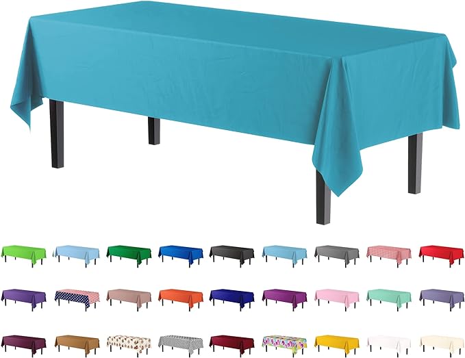 Premium Turquoise Plastic Table Cover | Case of 96 - 54 In. x 108 In.