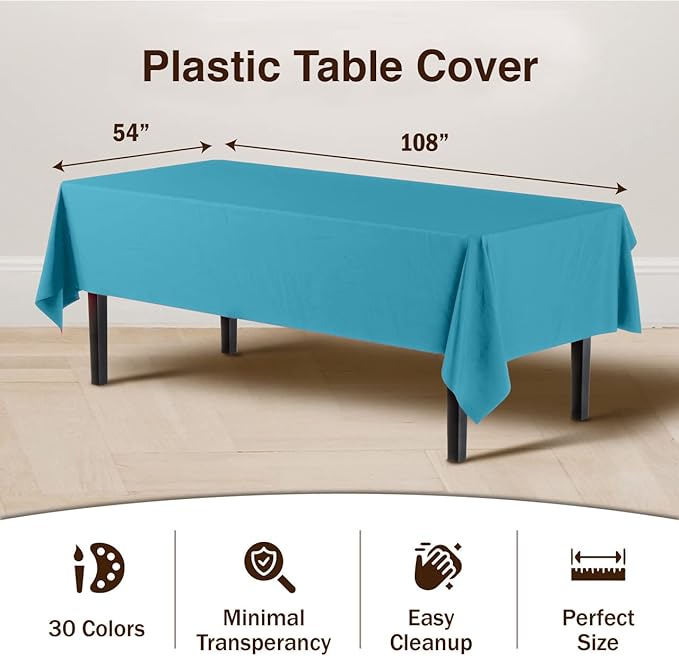 Premium Turquoise Plastic Table Cover | Case of 96 - 54 In. x 108 In.