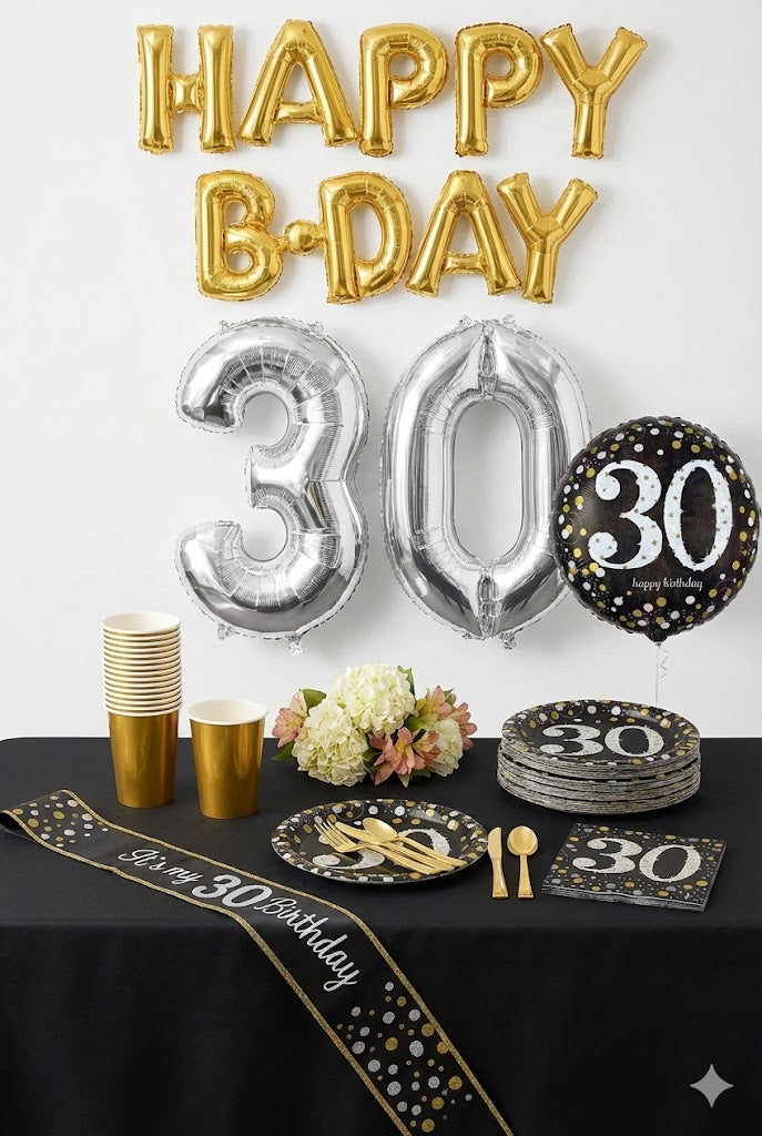 68 Pcs 30th Birthday Party Mid Kit - For 8 Guests
