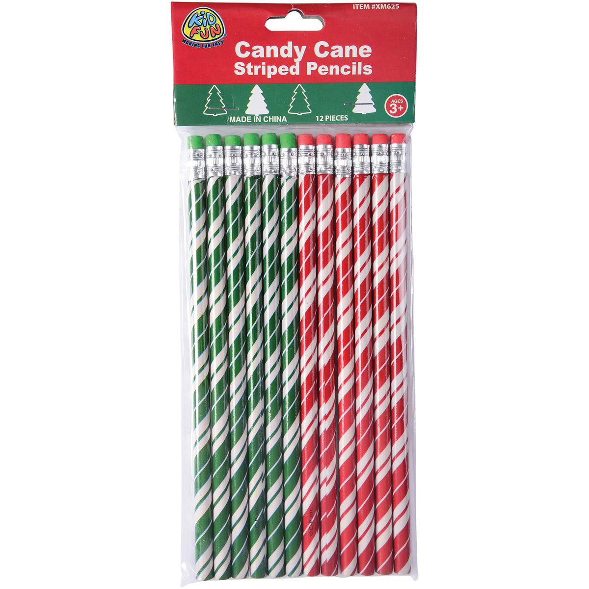 Candy Cane Stripe Pencils - 12 Count
