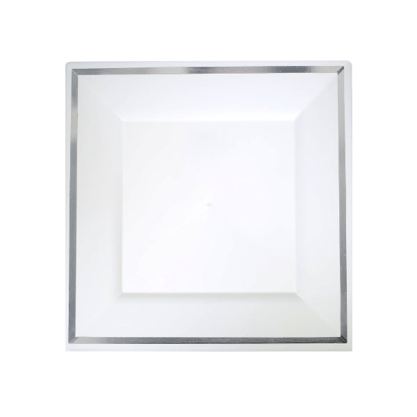 8 In. White/Silver Line Square Plates | 10 Count