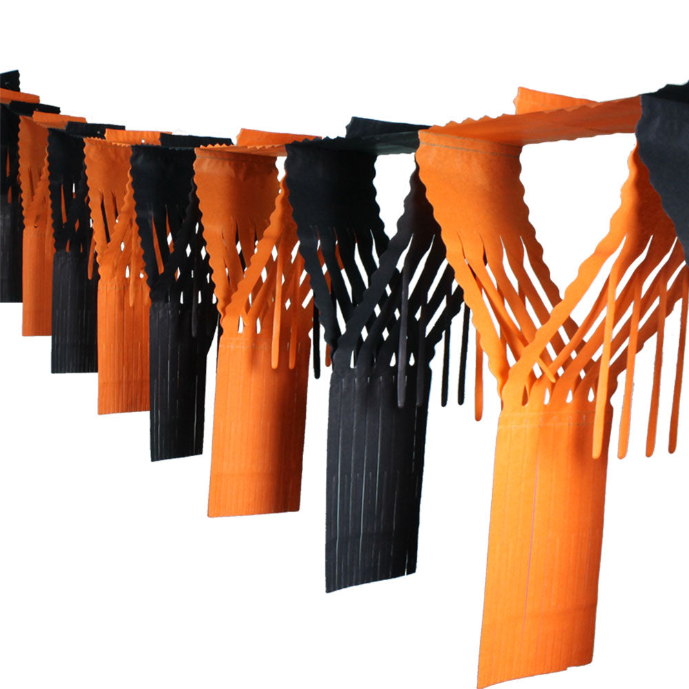 Black & Orange Drop Fringe Garland 20in. x 12'