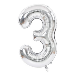 34" Number 3 Silver Mylar Balloon